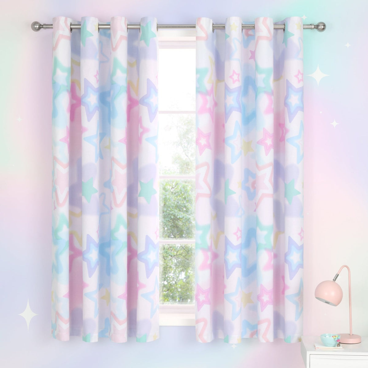 Catherine Lansfield Reversible Ombre Stars White Curtains 66x72" from You Know Who's