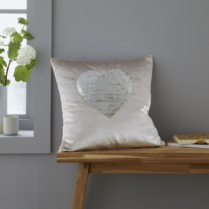 Catherine Lansfield Sequin Heart Cushion 43x43 from You Know Who's