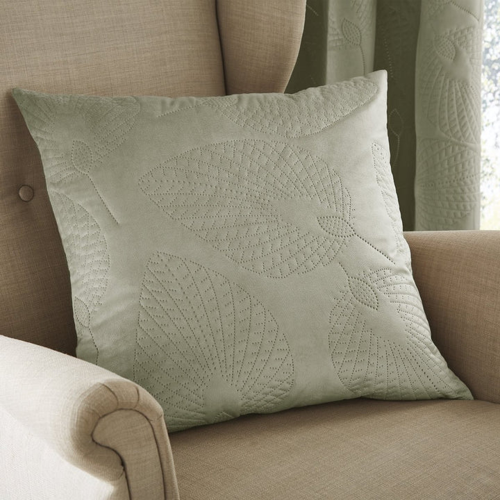 Catherine Lansfield Velvet Pinsonic Leaf Green Cushion (55cm X 55cm) from You Know Who's