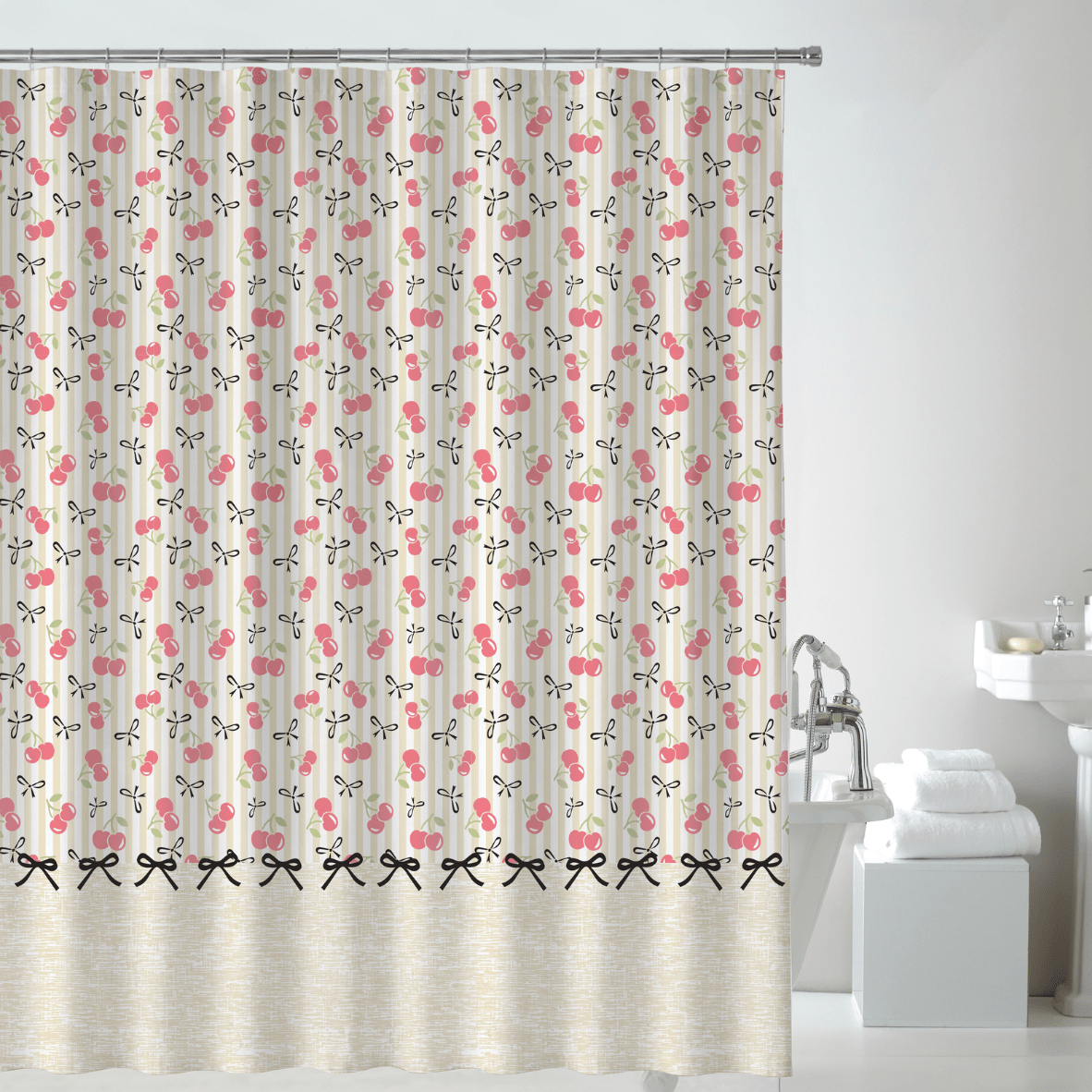 Cherry Embossed Shower Curtain with Hooks from You Know Who's