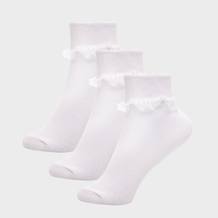 Childrens 3 Pack White Frilly Ankle Socks from You Know Who's