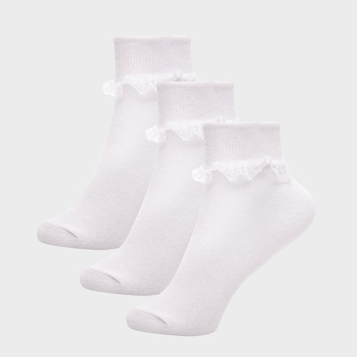 Childrens 3 Pack White Frilly Ankle Socks from You Know Who's