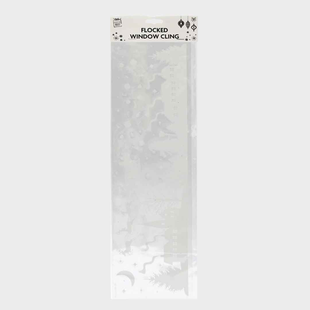 Christmas window flocked sticker white 14x50cm asst from You Know Who's