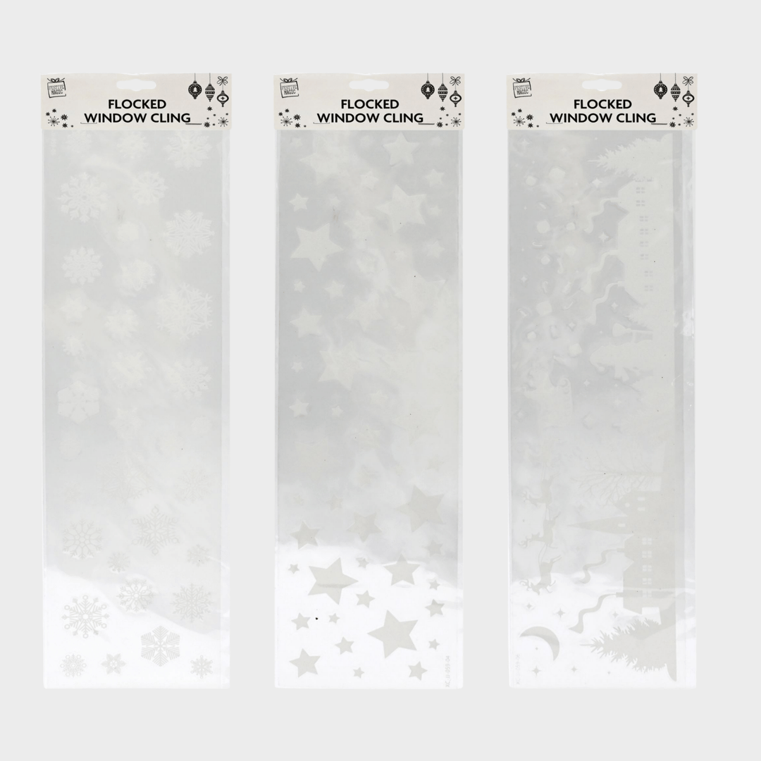 Christmas window flocked sticker white 14x50cm asst from You Know Who's