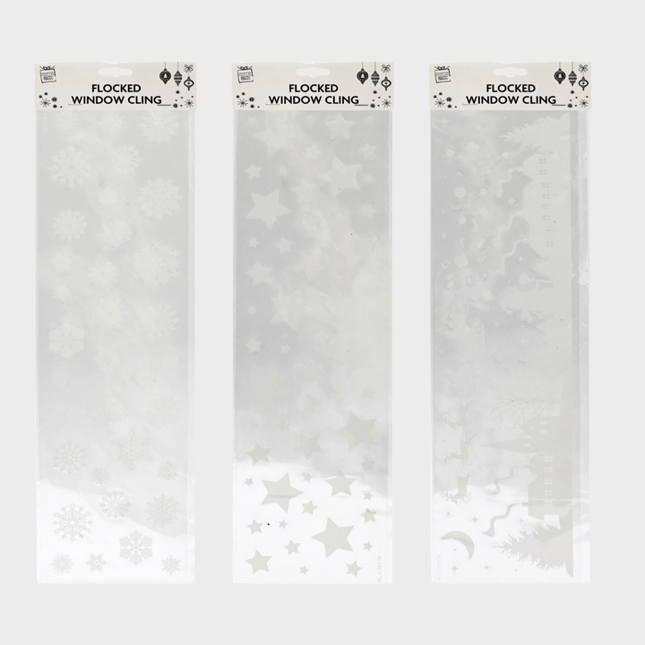 Christmas window flocked sticker white 14x50cm asst from You Know Who's