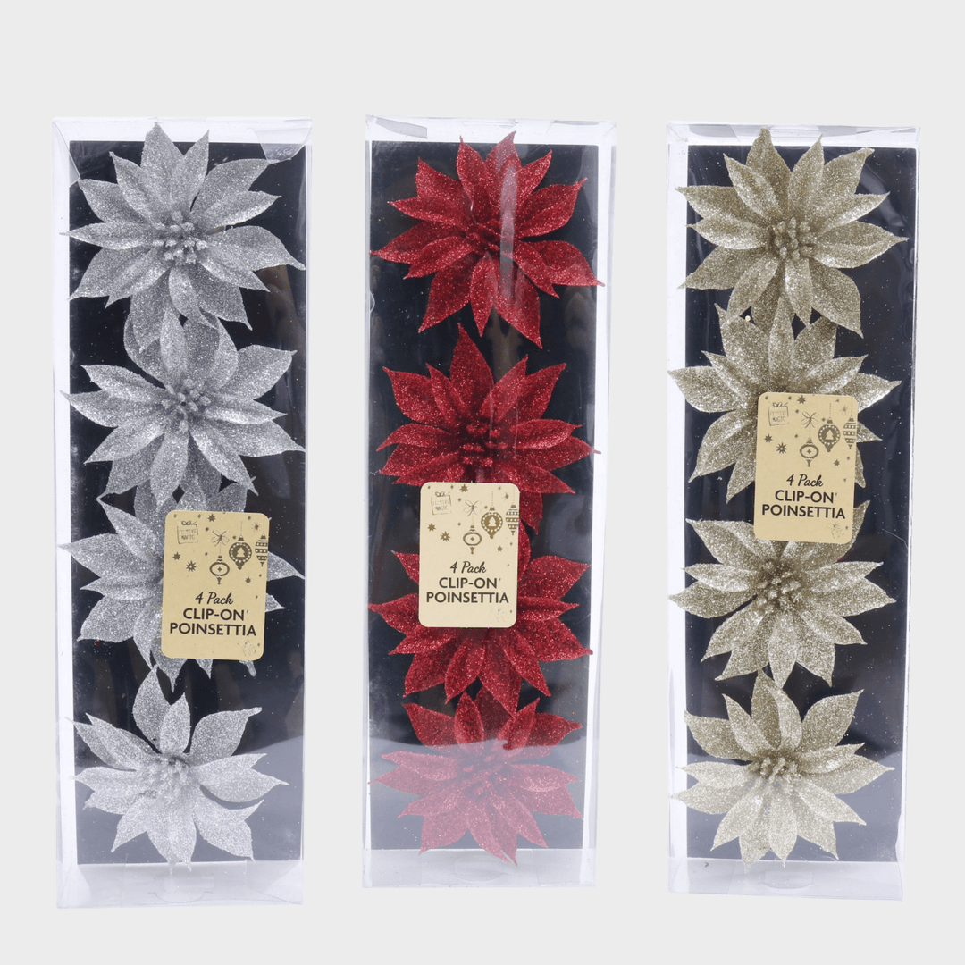 Clip on poisettia 4 pack 9cm glitter from You Know Who's