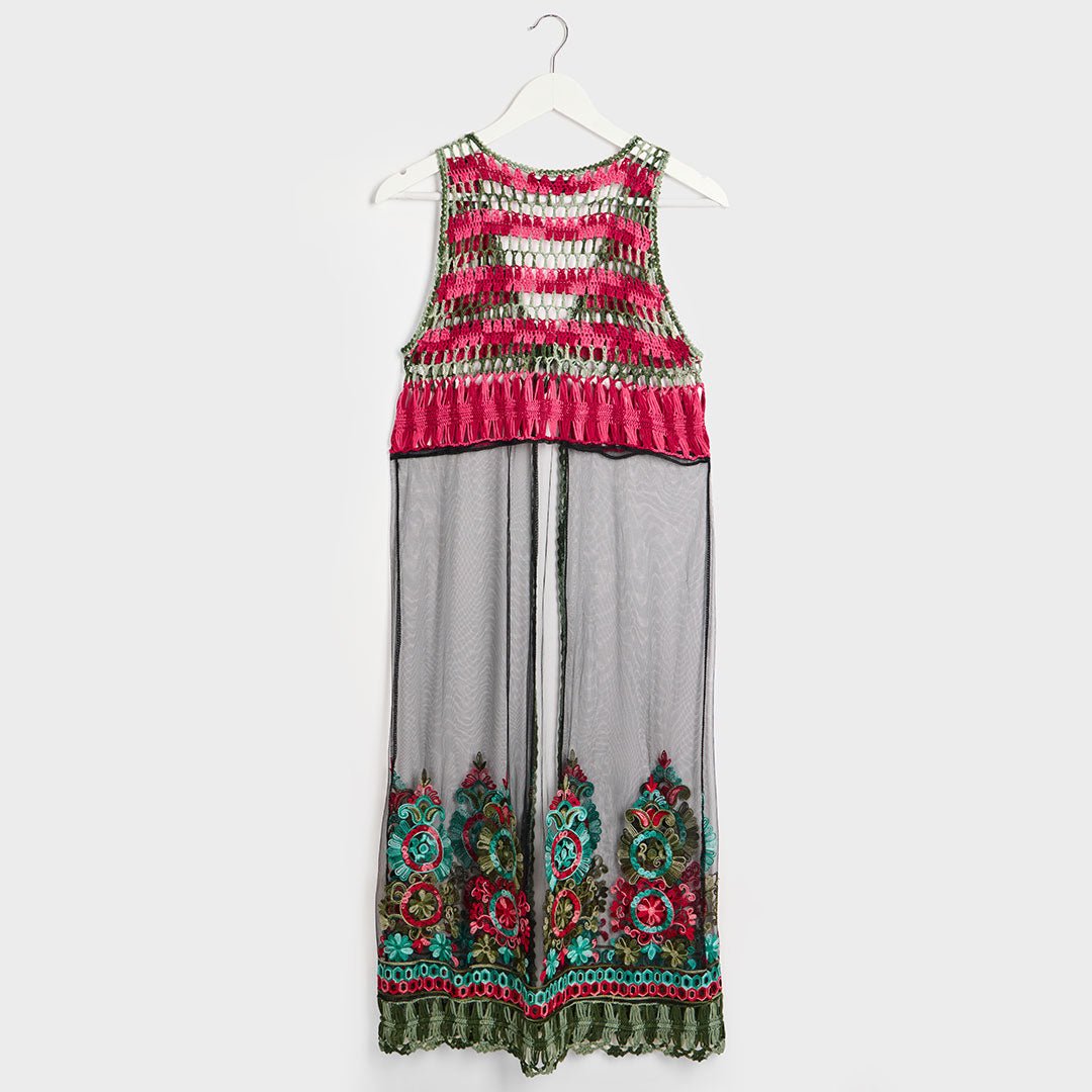 Crochet Tassel Longline Mesh Kimono from You Know Who's