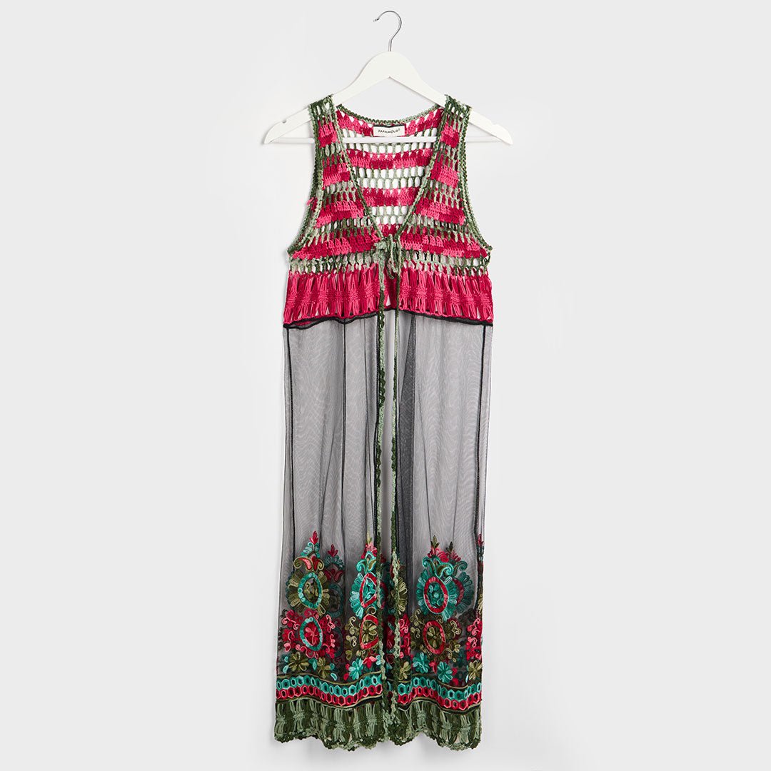 Crochet Tassel Longline Mesh Kimono from You Know Who's