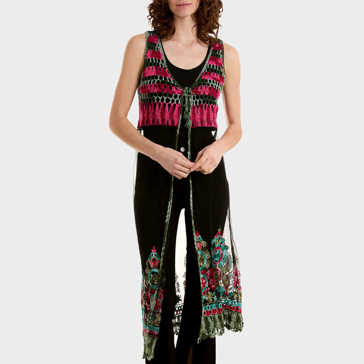 Crochet Tassel Longline Mesh Sleeveless Kimono from You Know Who's
