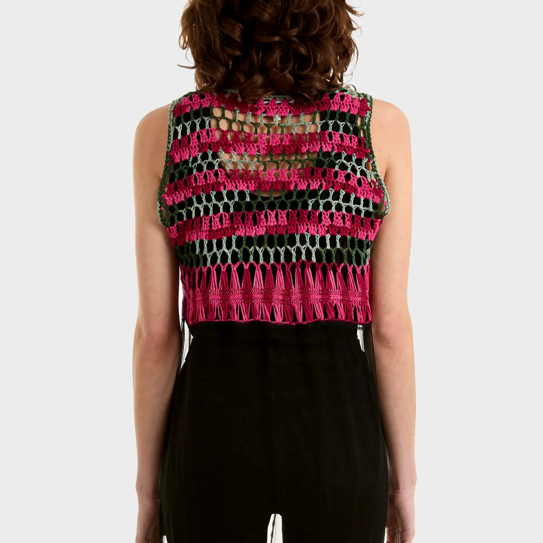 Crochet Tassel Longline Mesh Sleeveless Kimono from You Know Who's
