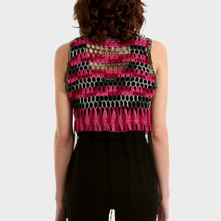 Crochet Tassel Longline Mesh Sleeveless Kimono from You Know Who's