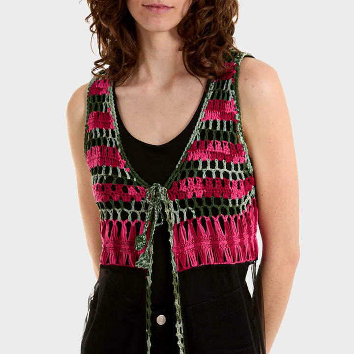 Crochet Tassel Longline Mesh Sleeveless Kimono from You Know Who's