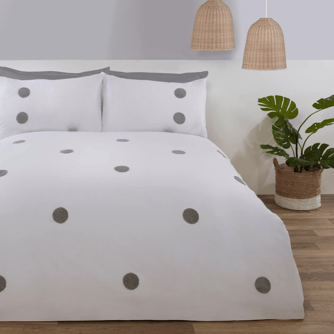 Embroidered White & Silver Circle Double Duvet Set from You Know Who's