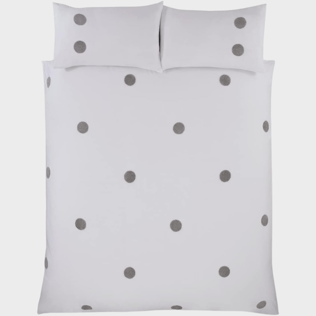 Embroidered White & Silver Circle Double Duvet Set from You Know Who's