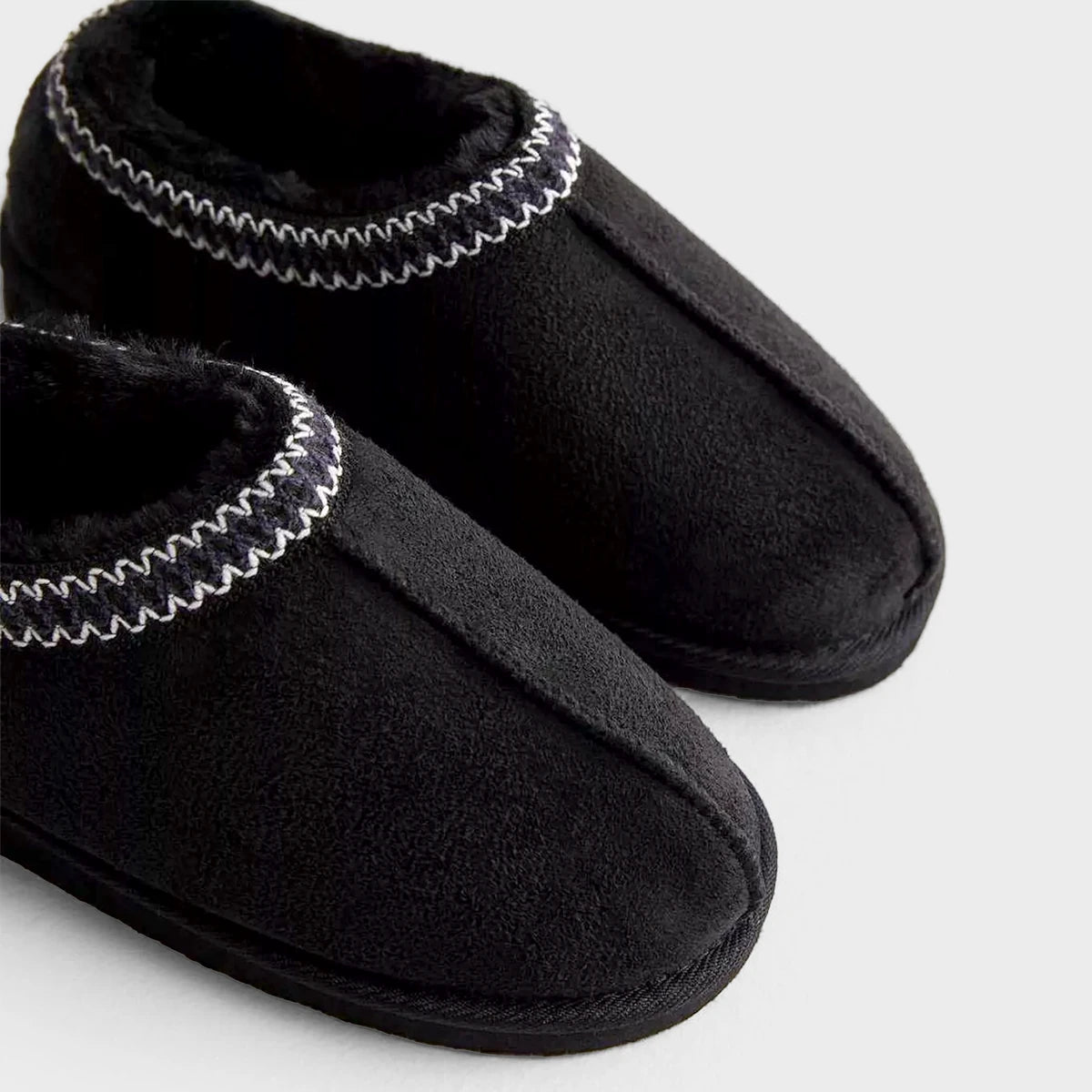 Ex store Black Faux Fur Lined Abstract Trim Slippers from You Know Who's