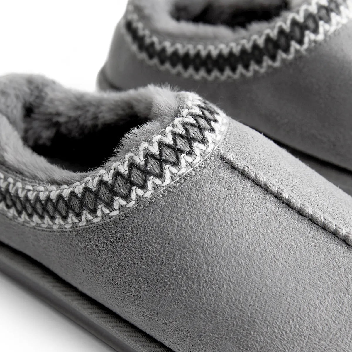 Ex store Grey Faux Fur Lined Abstract Trim Slippers from You Know Who's