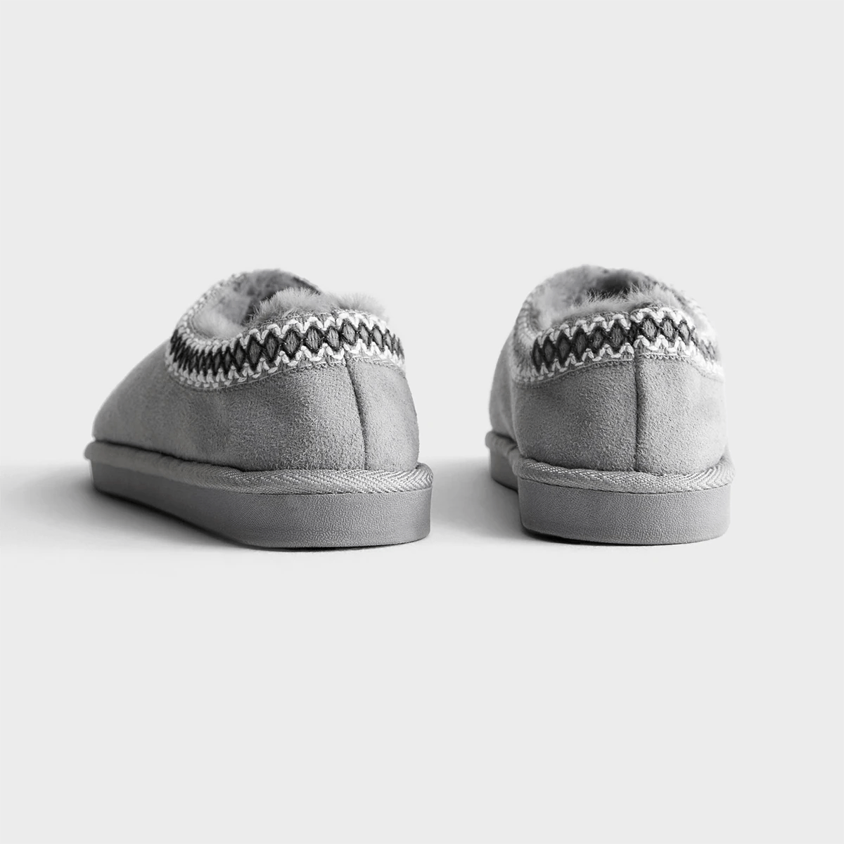 Ex store Grey Faux Fur Lined Abstract Trim Slippers from You Know Who's