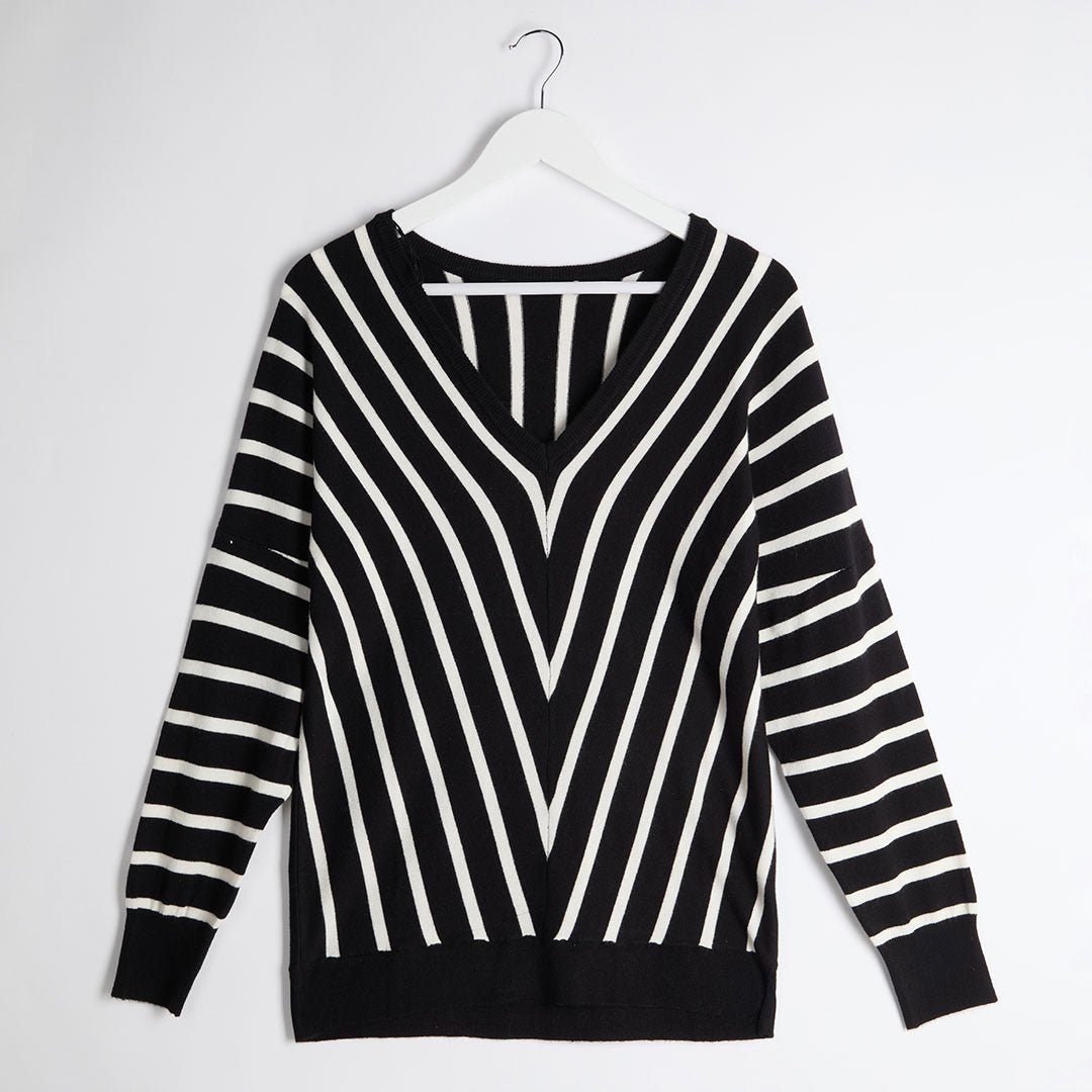 Ex Store Ladies Black Chevron Vneck Jumper from You Know Who's