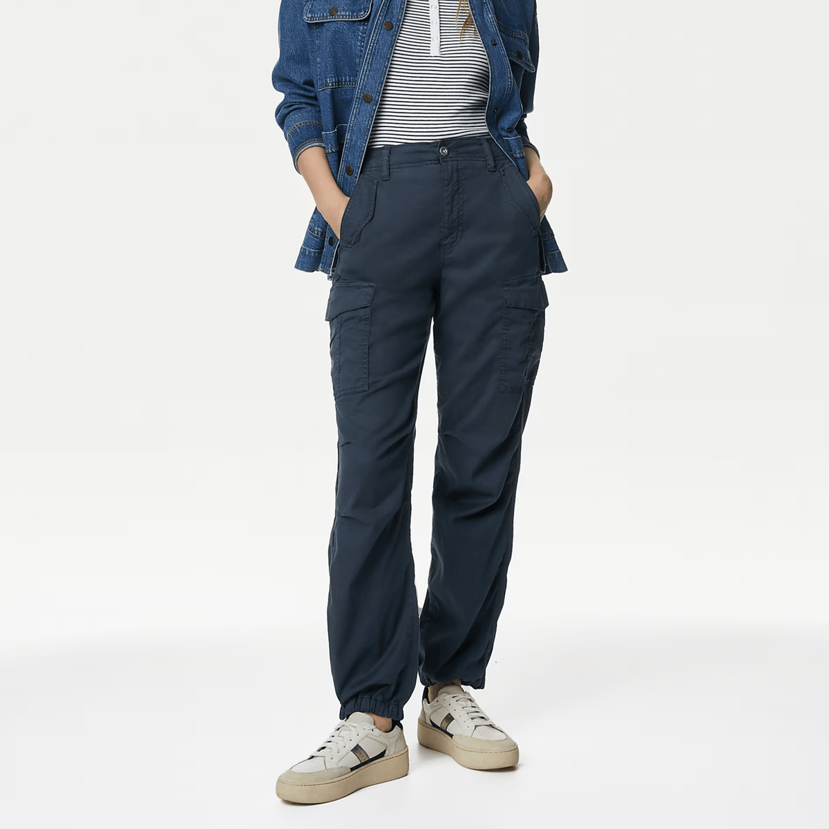 Ex Store Ladies Navy Lyocell Rich Cargo Trousers from You Know Who's