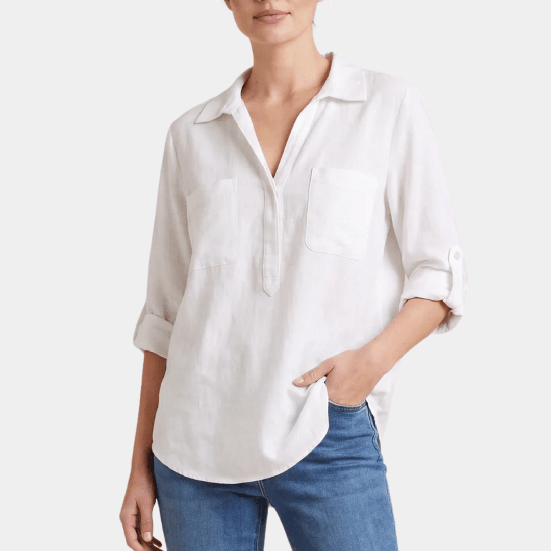 Ex Store Ladies White Linen Pocket Shirt Blouse from You Know Who's