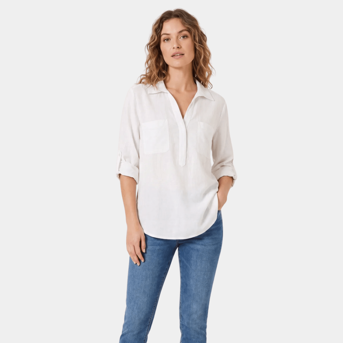 Ex Store Ladies White Linen Pocket Shirt Blouse from You Know Who's