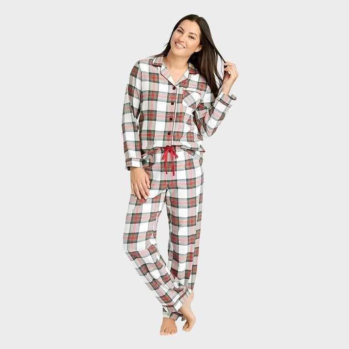 Ex Store Ladies White Tartan Brushed Cotton Pyjamas from You Know Who's