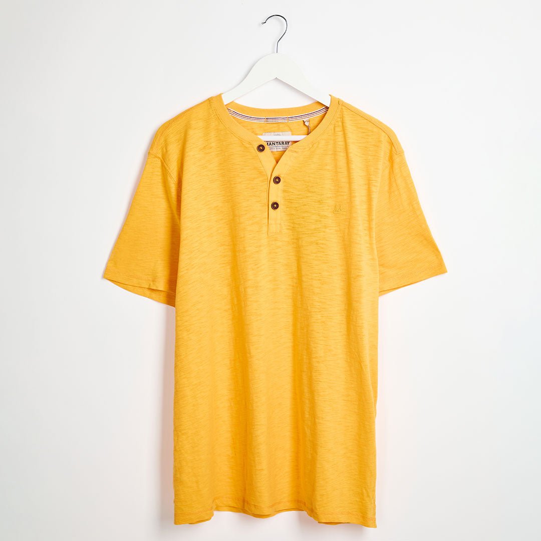 Ex Store Men's Yellow Grandad Collar Top from You Know Who's