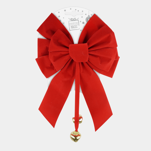 FLOCKED BOW WITH 2 JINGLE BELLS 24x35cm from You Know Who's