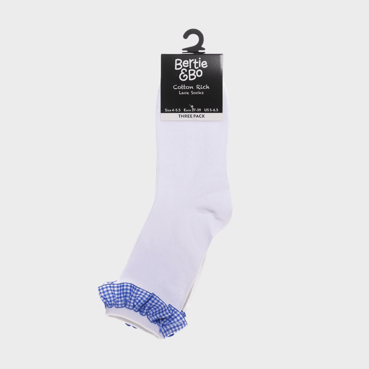 Girls 3pk Blue Gingham Lace Sock from You Know Who's