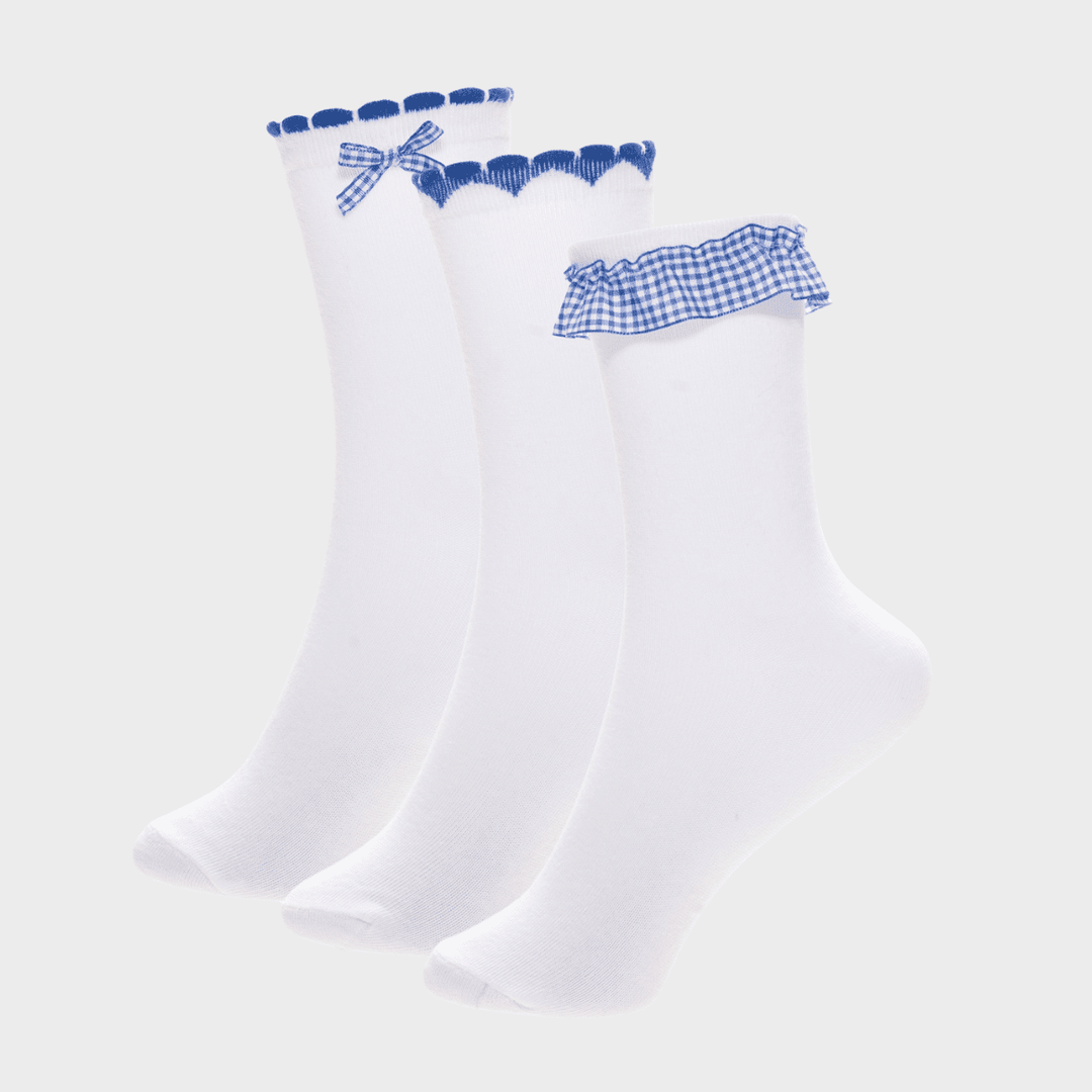 Girls 3pk Blue Gingham Lace Sock from You Know Who's