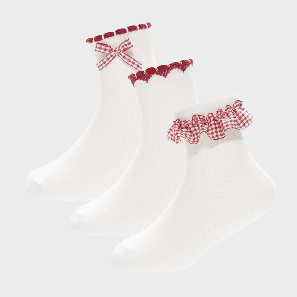 3pk Gingham Lace Sock