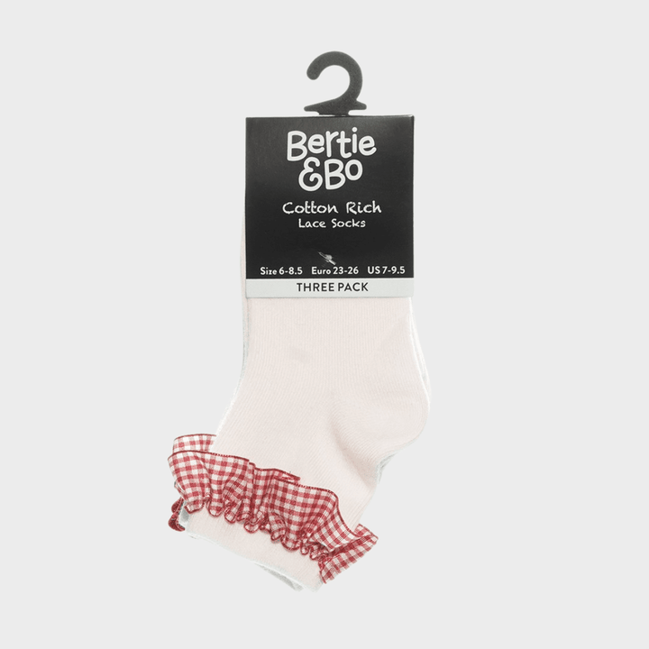 Girls 3pk Red Gingham Lace Sock from You Know Who's