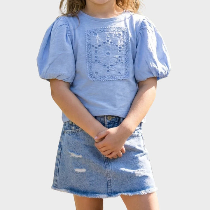 Girls Blue Puff Sleeve Top (3Y - 13Y) from You Know Who's