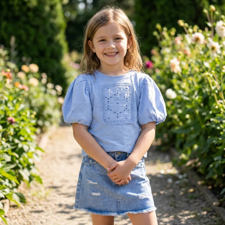 Girls Blue Puff Sleeve Top (3Y - 13Y) from You Know Who's