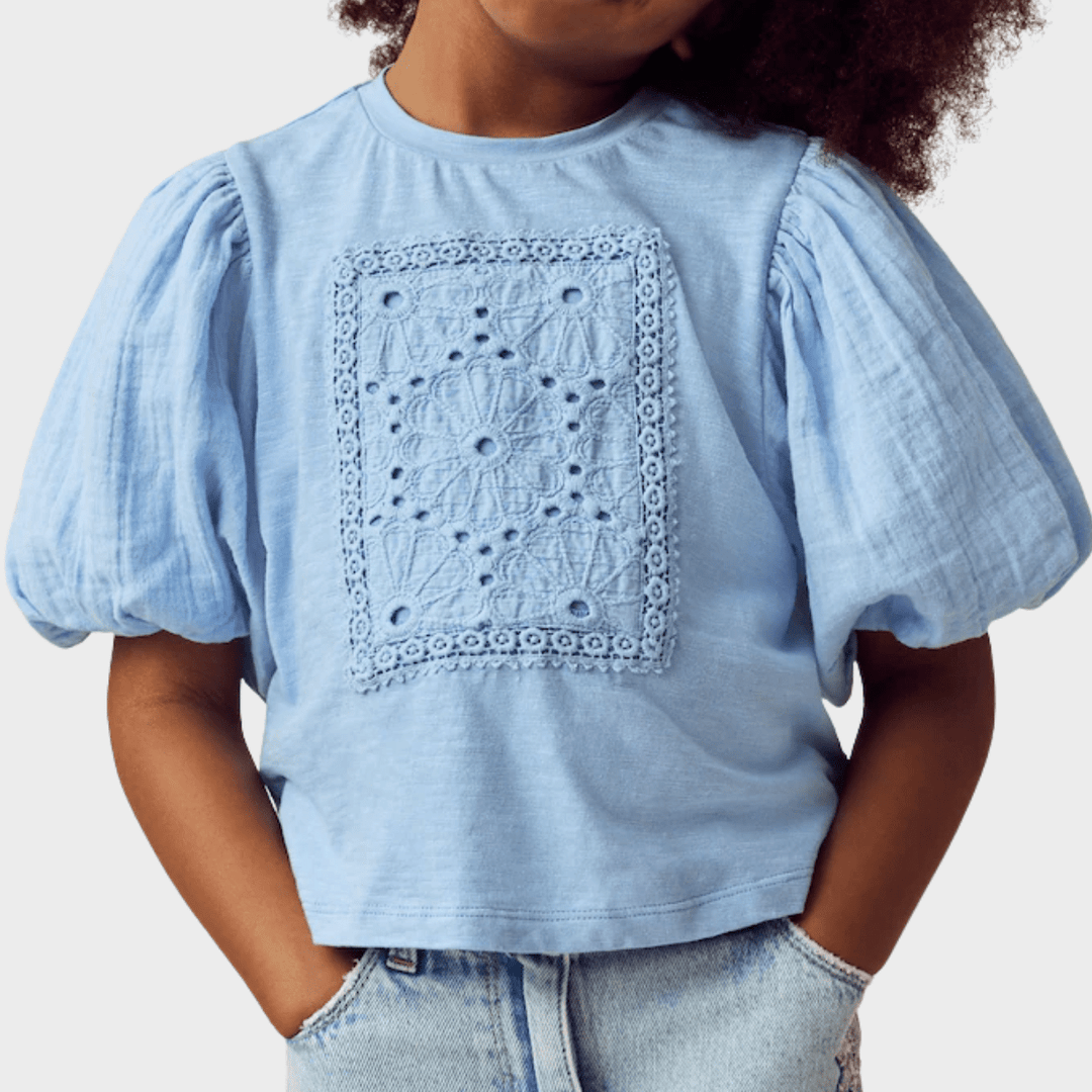 Girls Blue Puff Sleeve Top (3Y - 13Y) from You Know Who's