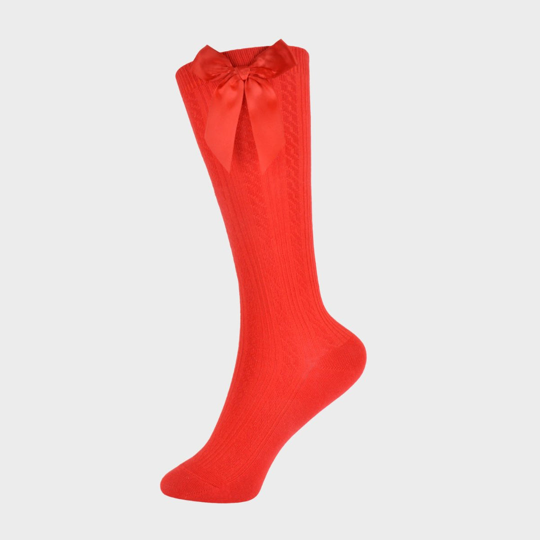 Girls Cable Knit Knee High Socks Red from You Know Who's