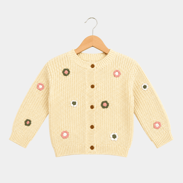 Girls Cream Flower Cardigan from You Know Who's