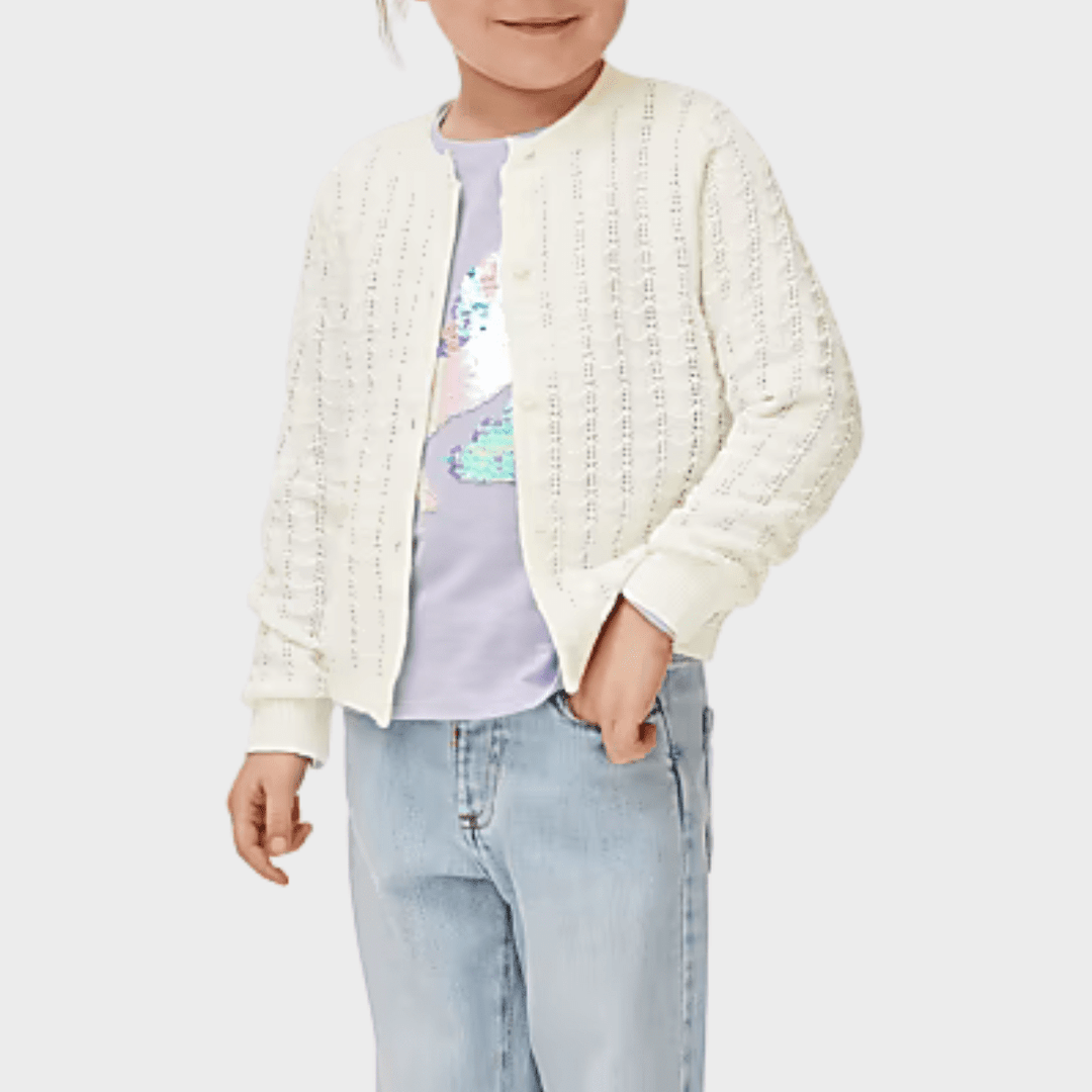Girls Cream Pointelle Cardigan from You Know Who's