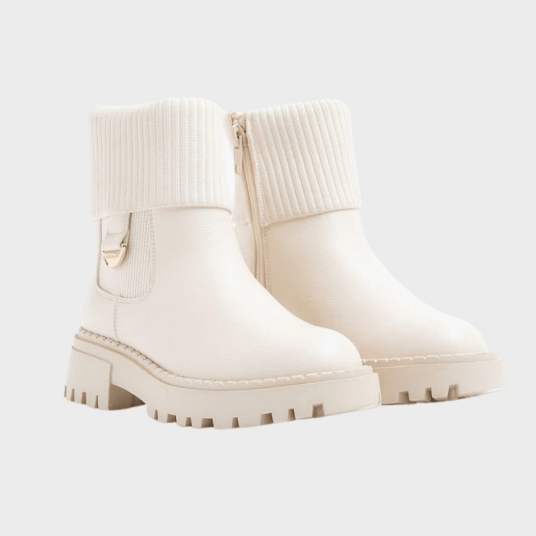 Girls Cream Roll Knit Chelsea Boots from You Know Who's