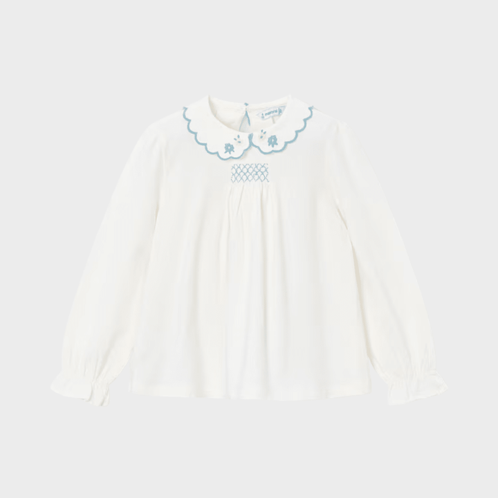 Girls Frill Neck Embroidered Top (4 - 10Y) from You Know Who's