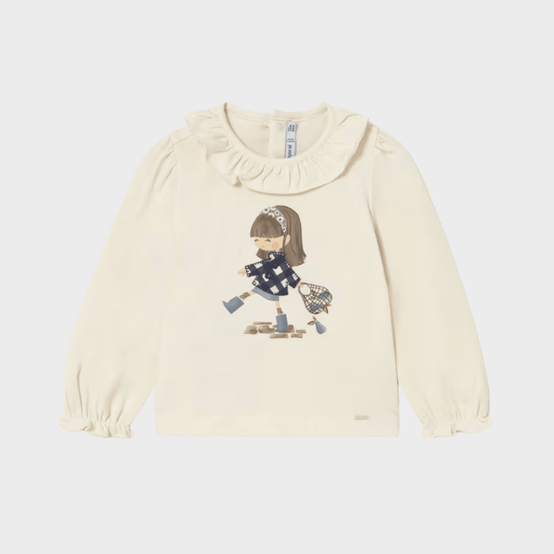 Girls Frill Neck Navy Printed Top (6M - 4Y) from You Know Who's