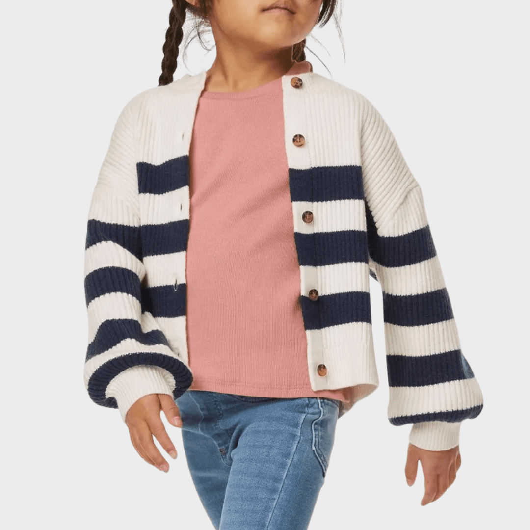 Girls Navy and Cream Striped Cardigan from You Know Who's