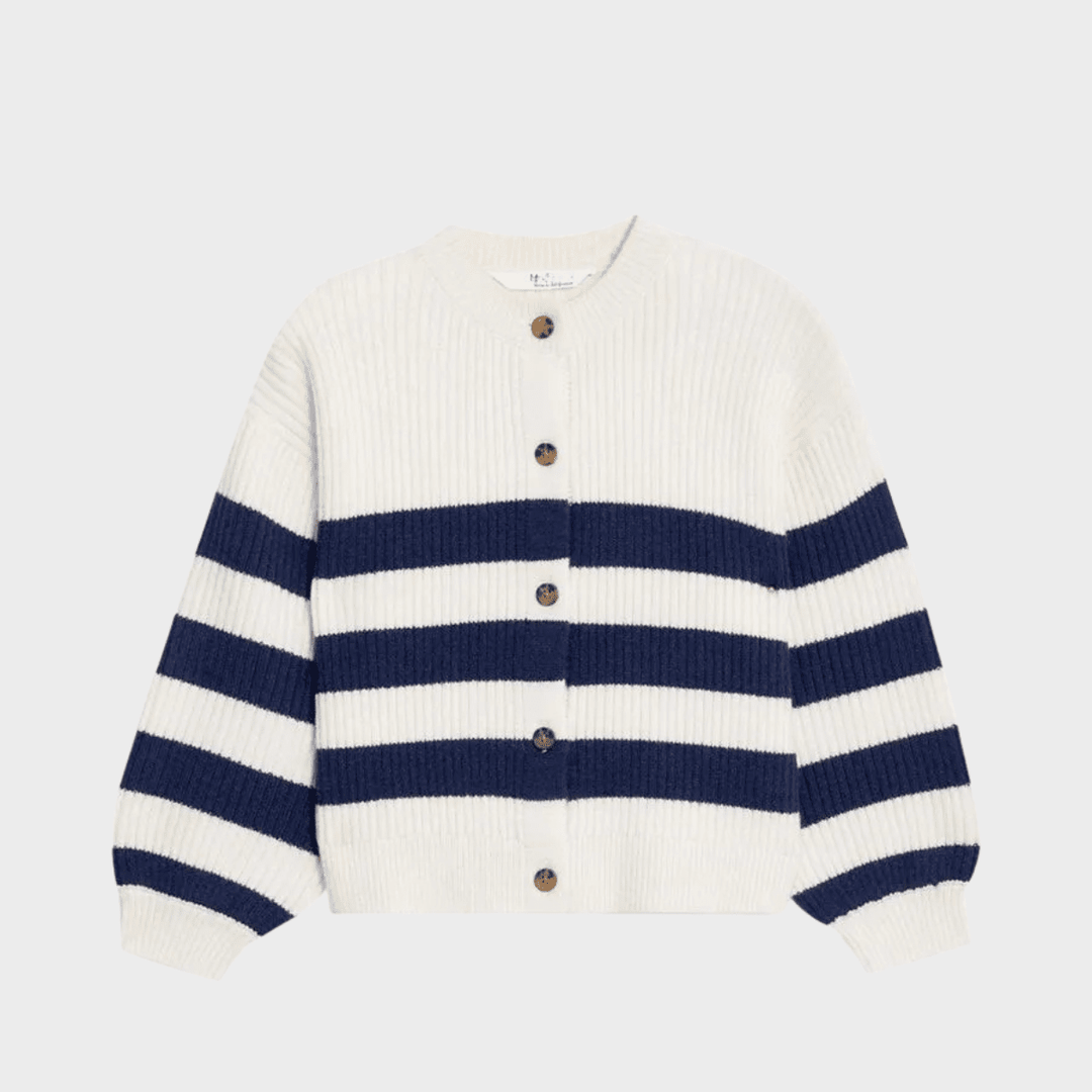 Girls Navy and Cream Striped Cardigan from You Know Who's