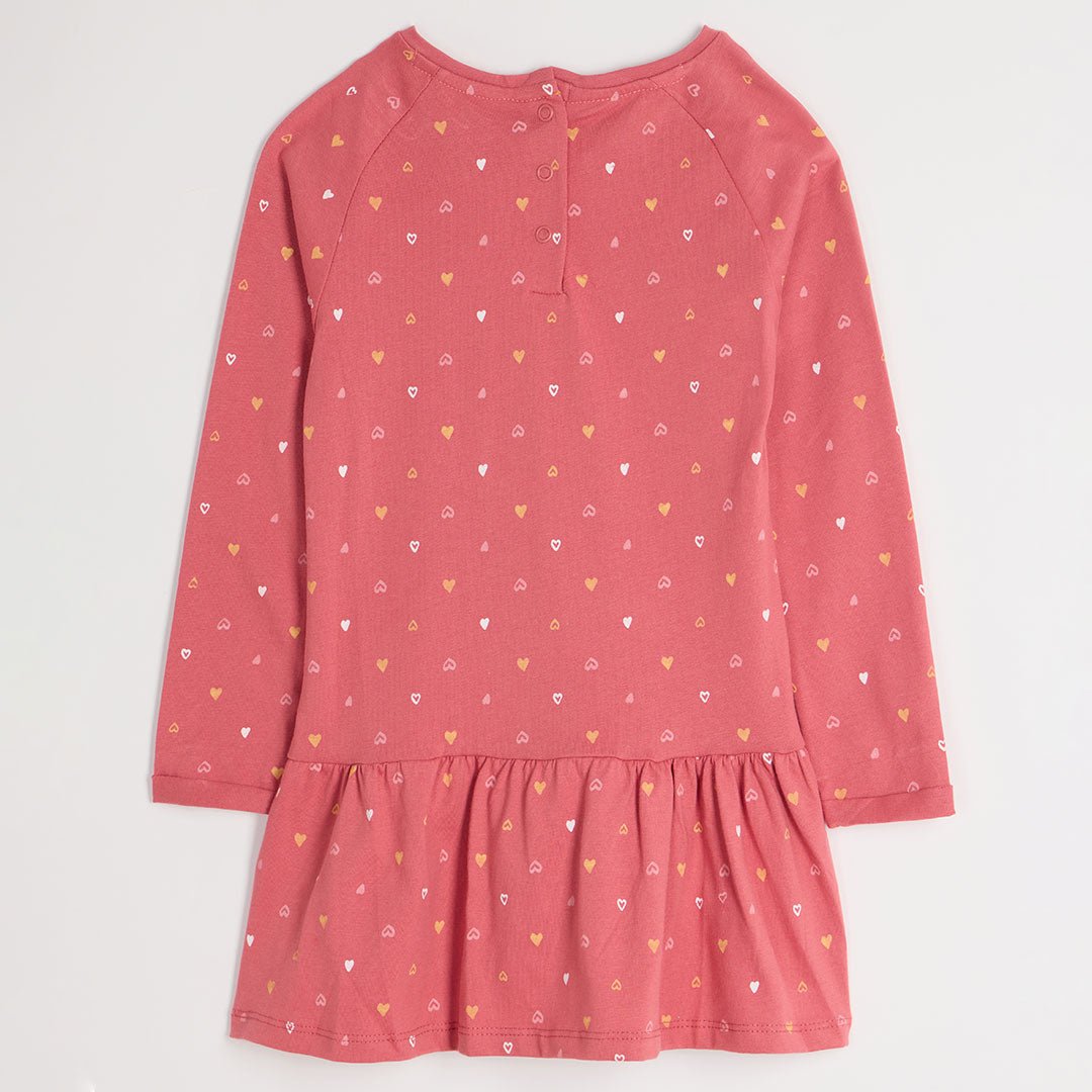 Girls Pink Mini Heart Long Sleeve Dress from You Know Who's