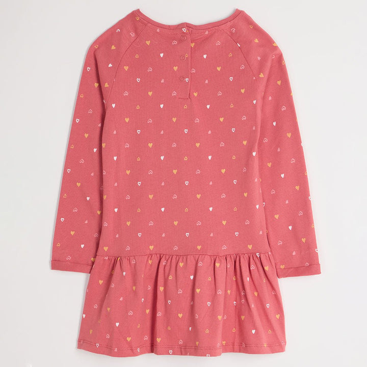 Girls Pink Mini Heart Long Sleeve Dress from You Know Who's