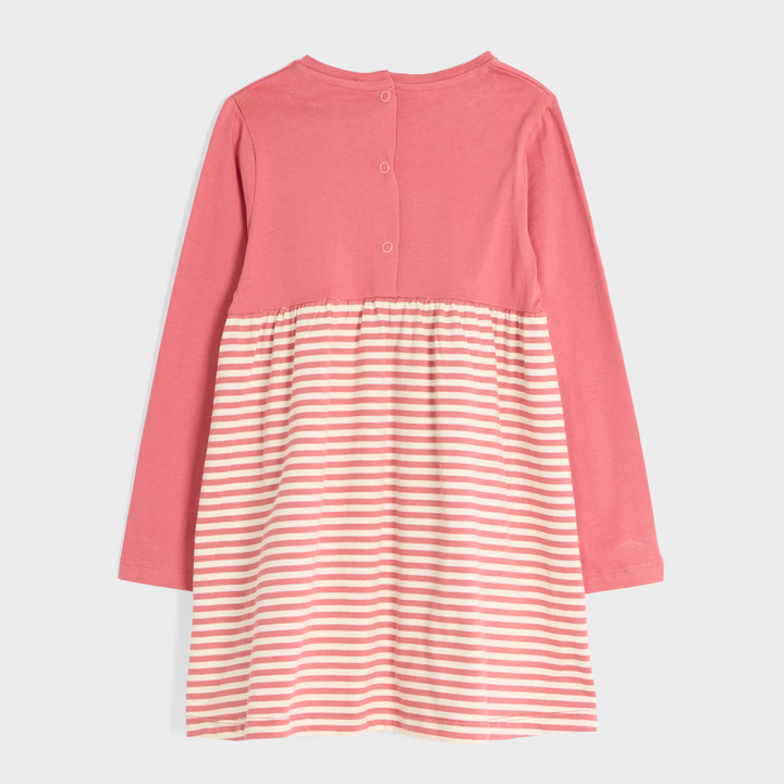 Girls Pink Stripe Cat Long Sleeve Dress from You Know Who's
