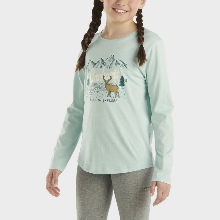 Girls Printed Aqua Deer Long Sleeve Carhartt Top from You Know Who's