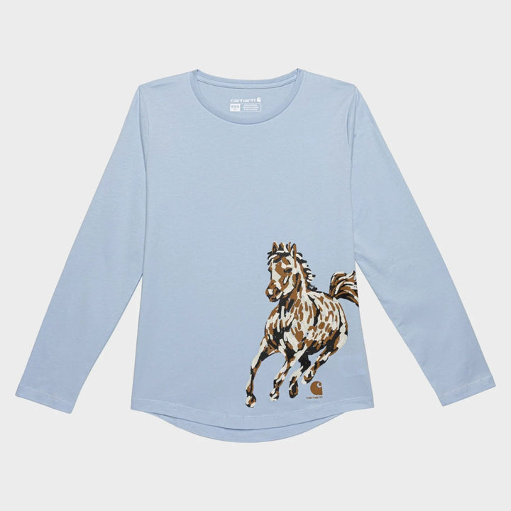 Girls Printed Light Blue Horse Long Sleeve Carhartt Top from You Know Who's