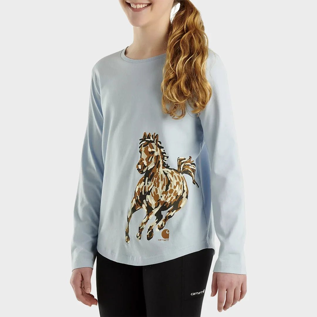 Girls Printed Light Blue Horse Long Sleeve Carhartt Top from You Know Who's