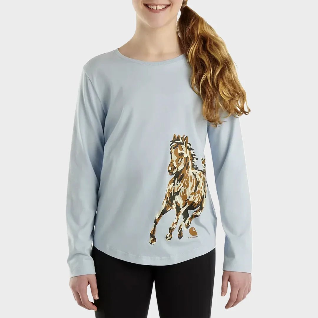 Girls Printed Light Blue Horse Long Sleeve Carhartt Top from You Know Who's